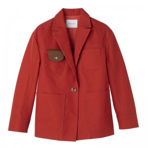 Kurtki Damskie Longchamp Topstitching straight Gabardine Paprika | PL7880NW