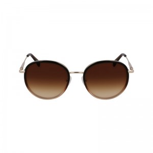 Okulary Przeciwsłoneczne Damskie Longchamp Metal Złote Brązowe | PL7944DF