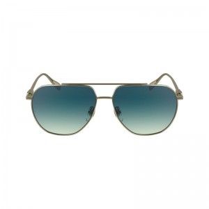 Okulary Przeciwsłoneczne Damskie Longchamp Metal Złote Niebieskie | PL7941HA
