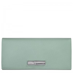 Portfele Damskie Longchamp Le Roseau Flap Leather Celadon | PL8566GS