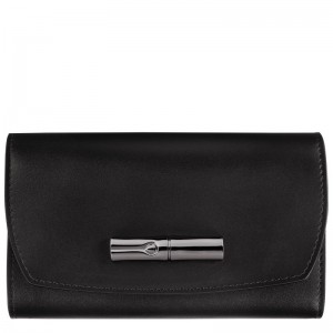 Portfele Damskie Longchamp Le Roseau Leather Czarne | PL8595GS